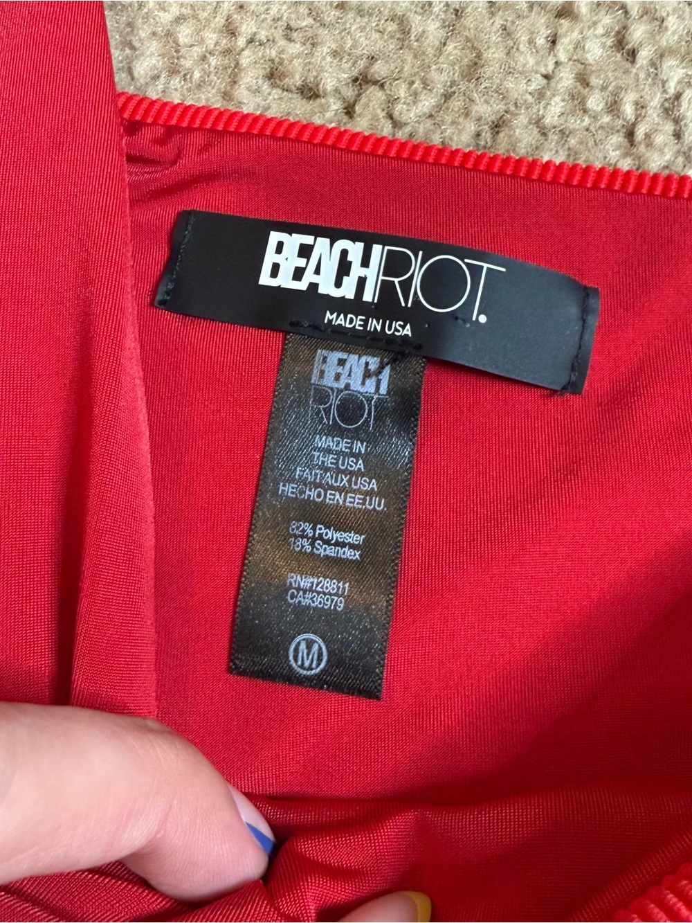 Beach Riot Celine Cutout One-Shoulder One-Piece Swimsuit Red Ribbed Size Medium - Picture 6 of 6